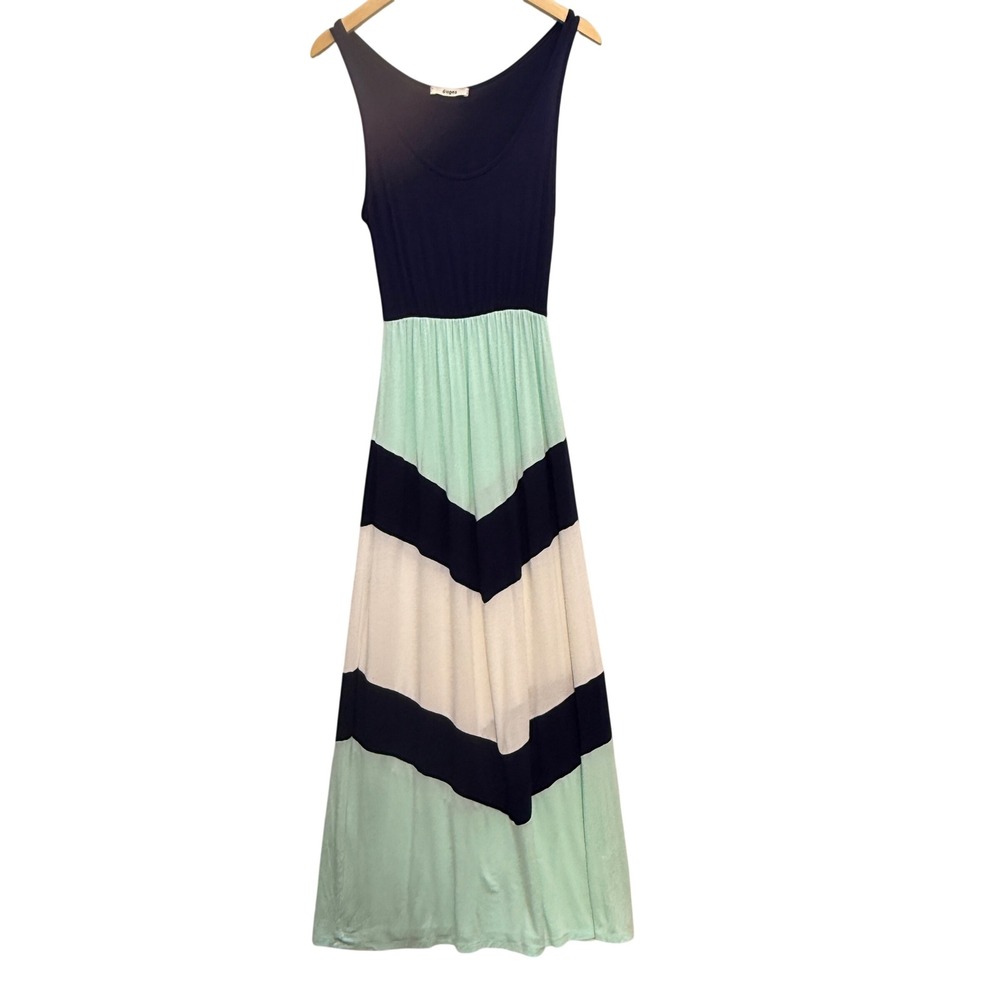 Eloges Womens Navy Mint Chevron Colorblock‎ Maxi Dress Sleeveless Medium EKD1107